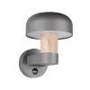 Væglampe Med Sensor ^ Trio Lighting Udendørs væglampe Fraser Sensor, grå/trælook, aluminium IP54 E27