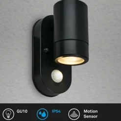 Briloner Væglampe Med Sensor > Udendørs væglampe med sensor 3789015, sort, plast, GU10