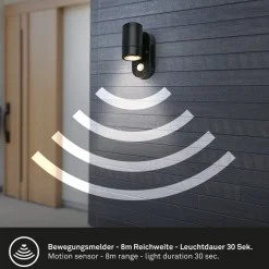 Briloner Væglampe Med Sensor > Udendørs væglampe med sensor 3789015, sort, plast, GU10