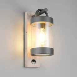 Væglampe Med Sensor ^ Trio Lighting Udendørs væglampe Sambesi, trælook, trykstøbt aluminium, sensor
