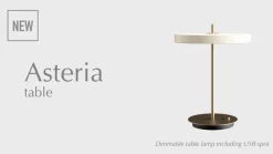 Arbejdsrum/Kontor|Bordlamper ^ UMAGE LED-bordlampe Asteria Table, USB, perlehvid/messing