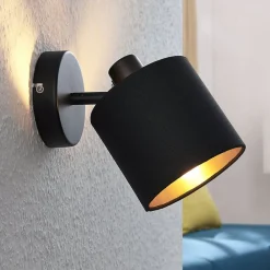 Væglamper|Spotlights ^ Lindby Vasilia væglampe i sort og guld, 1 lyskilde.