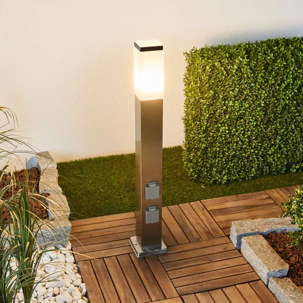 G & L Handels GmbH Gadebelysning > Vejlampe 400166, stål med 2 stikkontakter
