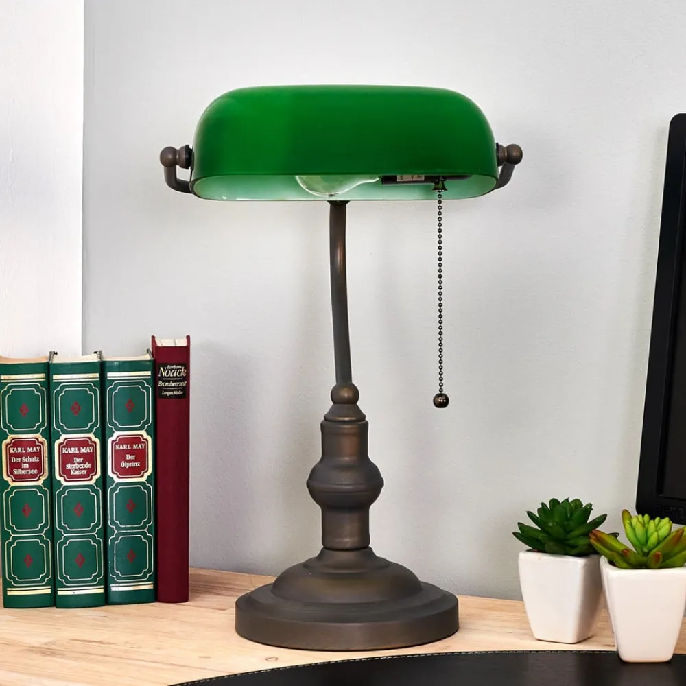 Arbejdsrum/Kontor|Bordlamper ^ Clayre&Eef Verda iøjnefaldende banklampe med fod i antikbrun