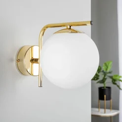 Domiluce Gang|Pendellamper > Væglampe Aurora, guldfarvet, glas, 17 cm høj, kugle, E14
