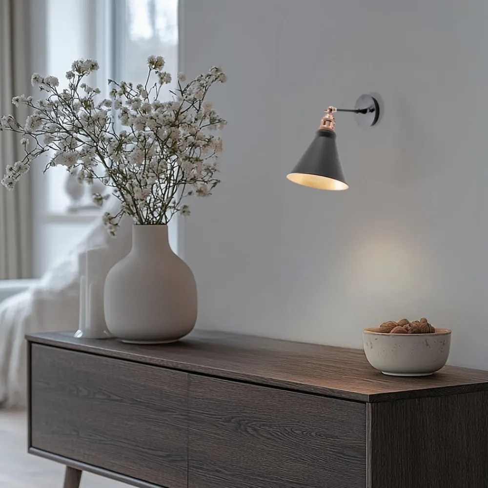 Væglamper|Væglamper ^ Opviq Væglampe Berceste, sort/guld, metal, højde 29 cm