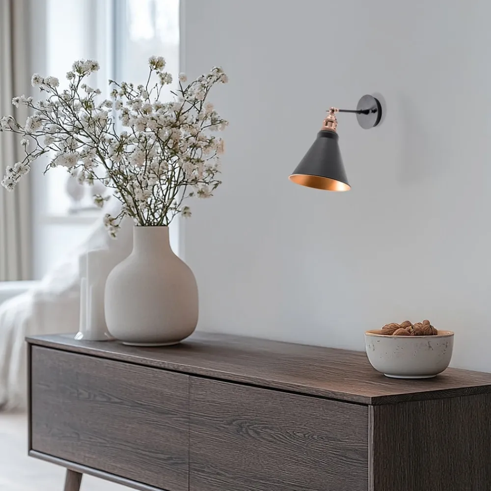 Væglamper|Væglamper ^ Opviq Væglampe Berceste, sort/guld, metal, højde 29 cm