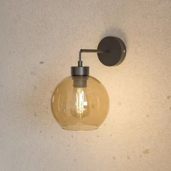 TK Lighting Væglamper > Væglampe Cubus, sort/rav, glas, Ø 18 cm, E27