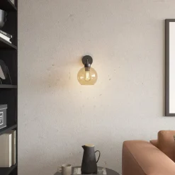 TK Lighting Væglamper > Væglampe Cubus, sort/rav, glas, Ø 18 cm, E27