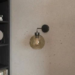 TK Lighting Væglamper > Væglampe Cubus, sort/rav, glas, Ø 18 cm, E27