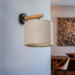 Væglamper ^ TK Lighting Væglampe Deva Nature, tekstil, træ