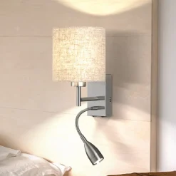 Væglamper|Væglamper ^ FISCHER & HONSEL Væglampe Dreamer LED-læselampe nikkel/sandfarvet linned