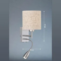 Væglamper|Væglamper ^ FISCHER & HONSEL Væglampe Dreamer LED-læselampe nikkel/sandfarvet linned