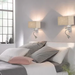 Væglamper|Væglamper ^ FISCHER & HONSEL Væglampe Dream læselampe, linned sand/nikkel
