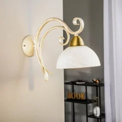 Luminex Væglamper > Væglampe Flora, en glasskærm, hvid/messing