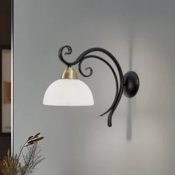 Luminex Væglamper > Væglampe Flora, en glasskærm, sort/messing