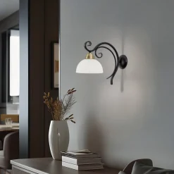 Luminex Væglamper > Væglampe Flora, en glasskærm, sort/messing