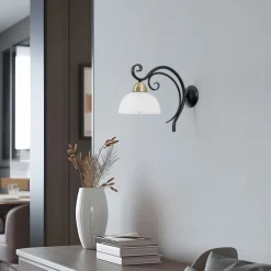 Luminex Væglamper > Væglampe Flora, en glasskærm, sort/messing