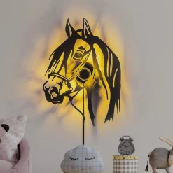 Væglamper ^ Opviq Væglampe Horse, sort, metal, 57 x 41 cm, stikledning