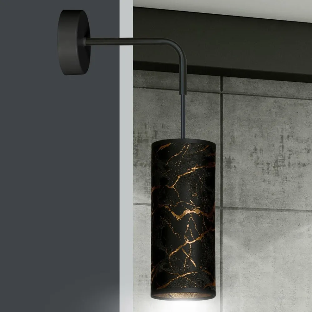 Væglamper ^ EMIBIG LIGHTING Væglampe Joni, tekstil, 1 lyskilde sort marmoreret
