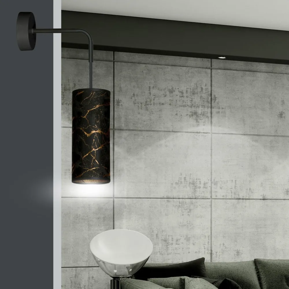 Væglamper ^ EMIBIG LIGHTING Væglampe Joni, tekstil, 1 lyskilde sort marmoreret
