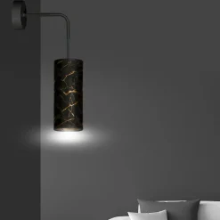 Væglamper ^ EMIBIG LIGHTING Væglampe Joni, tekstil, 1 lyskilde sort marmoreret