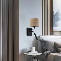 Luminex Væglamper|Væglamper > Væglampe Jovin 1 lyskilde med spot, rattan skærm