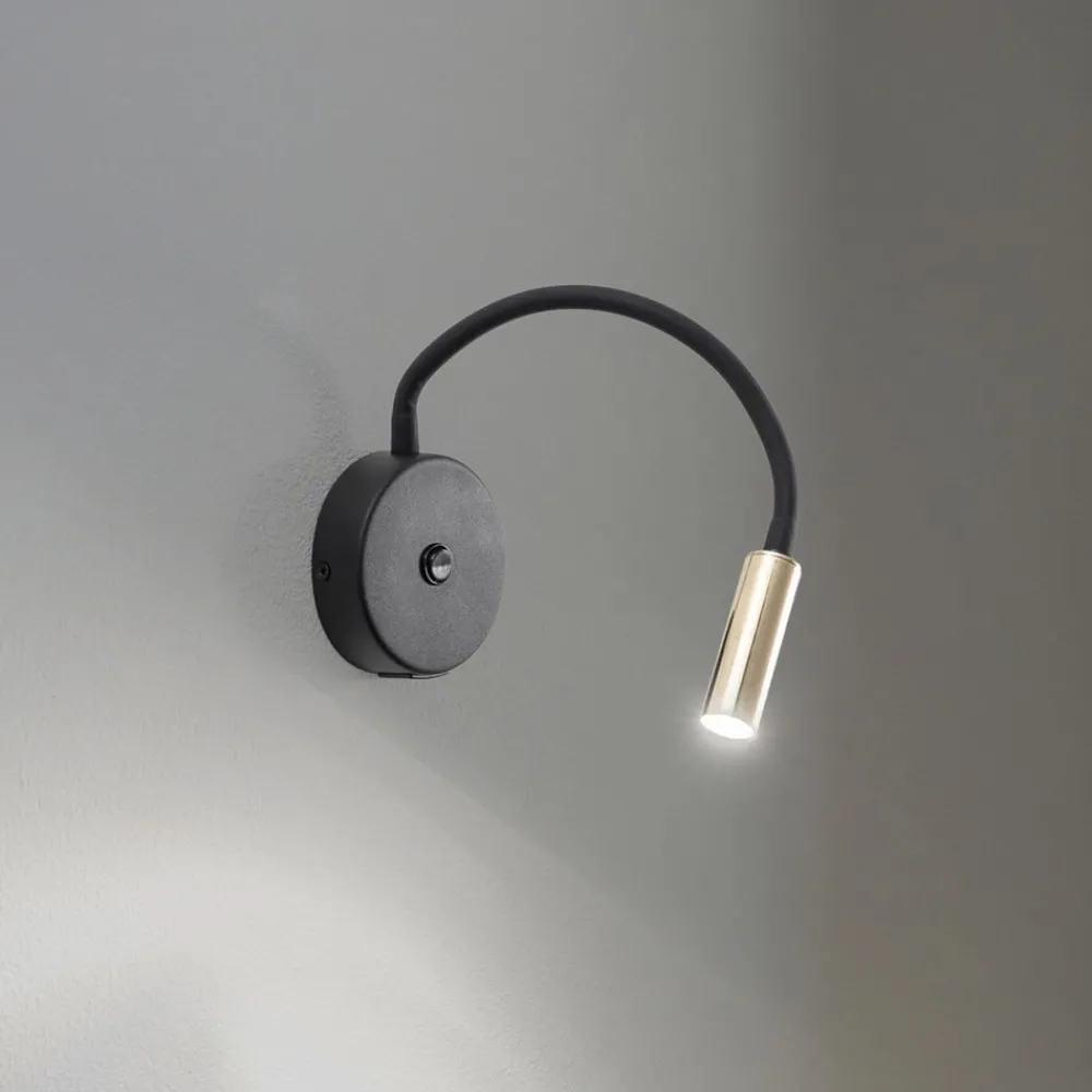 Væglamper ^ TK Lighting Væglampe Lagos USB, sort/guld, 27 cm, læselampe, G9