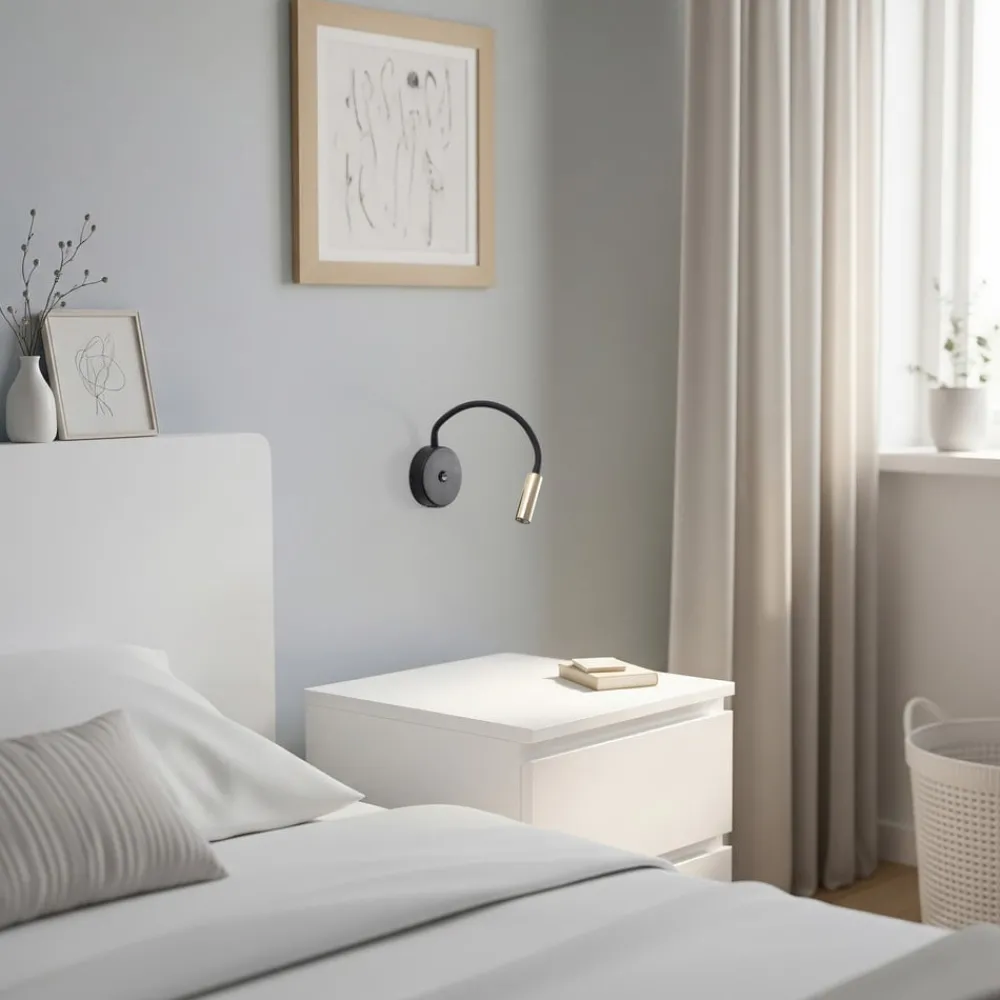 Væglamper ^ TK Lighting Væglampe Lagos USB, sort/guld, 27 cm, læselampe, G9