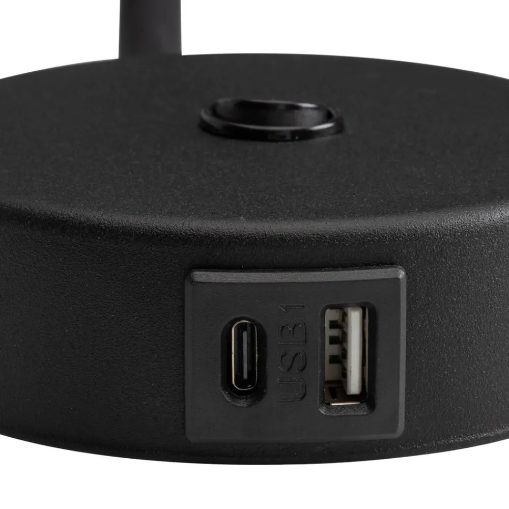 Væglamper ^ TK Lighting Væglampe Lagos USB, sort/guld, 27 cm, læselampe, G9