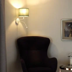 Duolla Væglamper > Væglampe med rulle, stof, hvid/sage, læselampe