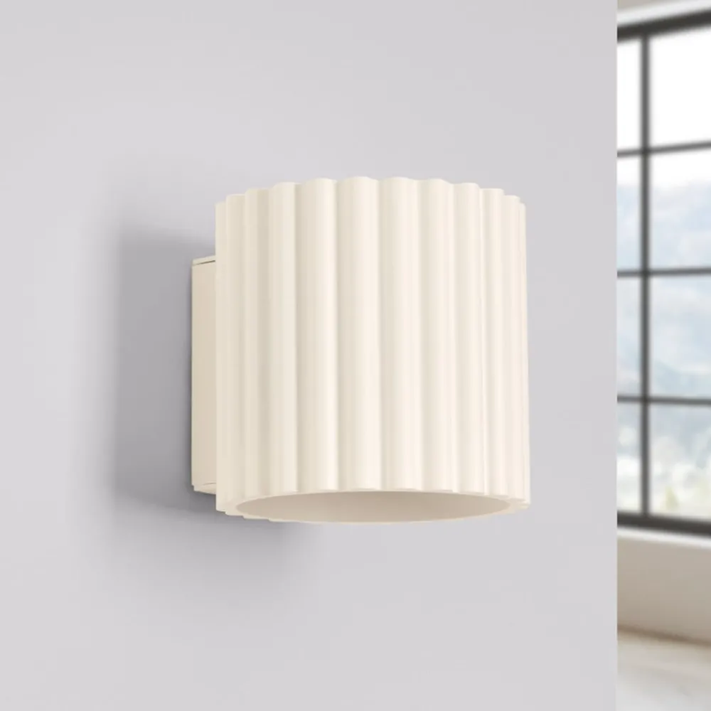 Væglamper|Væglamper ^ SOLLUX LIGHTING Væglampe RIBLA, beige, Ø 10 cm, metal, G9