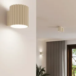 Væglamper|Væglamper ^ SOLLUX LIGHTING Væglampe RIBLA, beige, Ø 10 cm, metal, G9