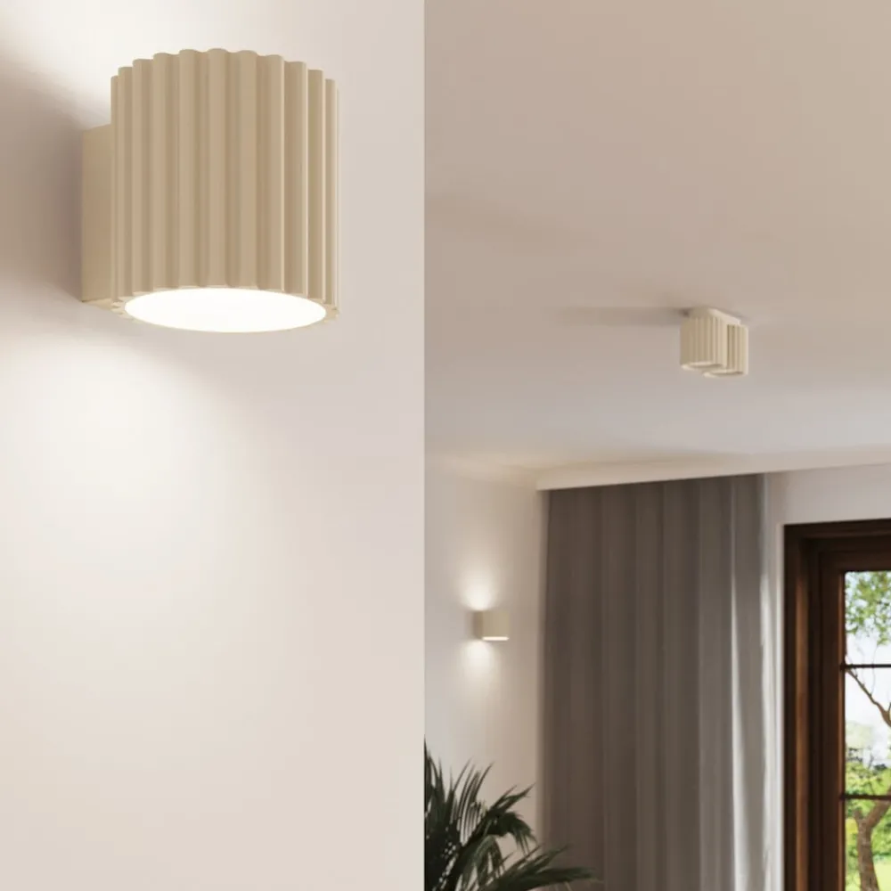 Væglamper|Væglamper ^ SOLLUX LIGHTING Væglampe RIBLA, beige, Ø 10 cm, metal, G9