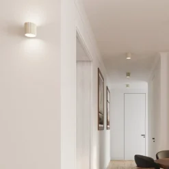 Væglamper|Væglamper ^ SOLLUX LIGHTING Væglampe RIBLA, beige, Ø 10 cm, metal, G9