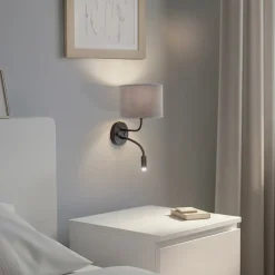 Væglamper|Væglamper ^ Duolla Væglampe Roller, fløjl grå, sort, med læselampe