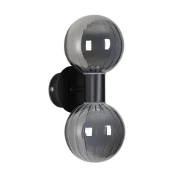 Væg- Og Spejllamper ^ Searchlight Væglampe til badeværelset Lumisphere, sort/røggrå Højde 28 cm 2 lyskilder