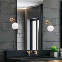 Gang|Væglamper ^ Opviq Væglampe Viran, antik guld, glas, højde 25 cm, E14