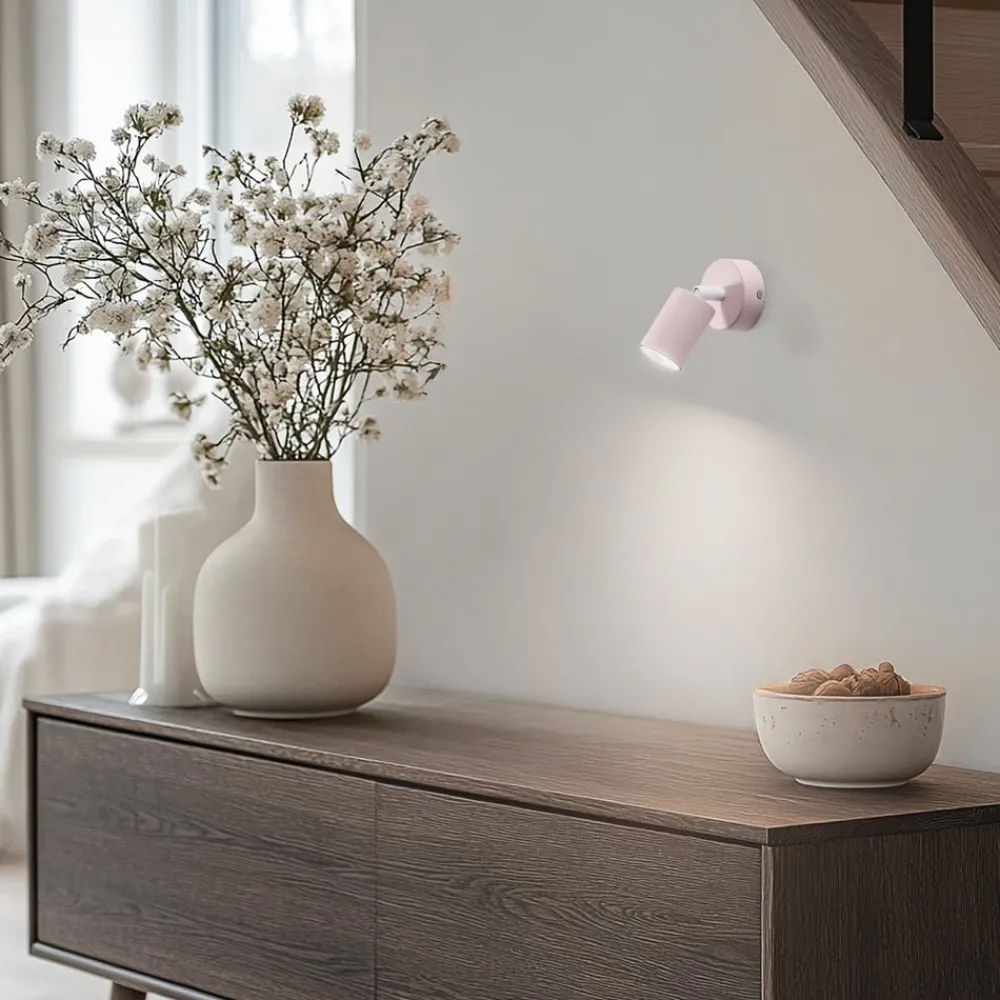 Spotlights ^ TK Lighting Vægspot Livia, lyserød, 13 cm, metal, justerbar, GU10