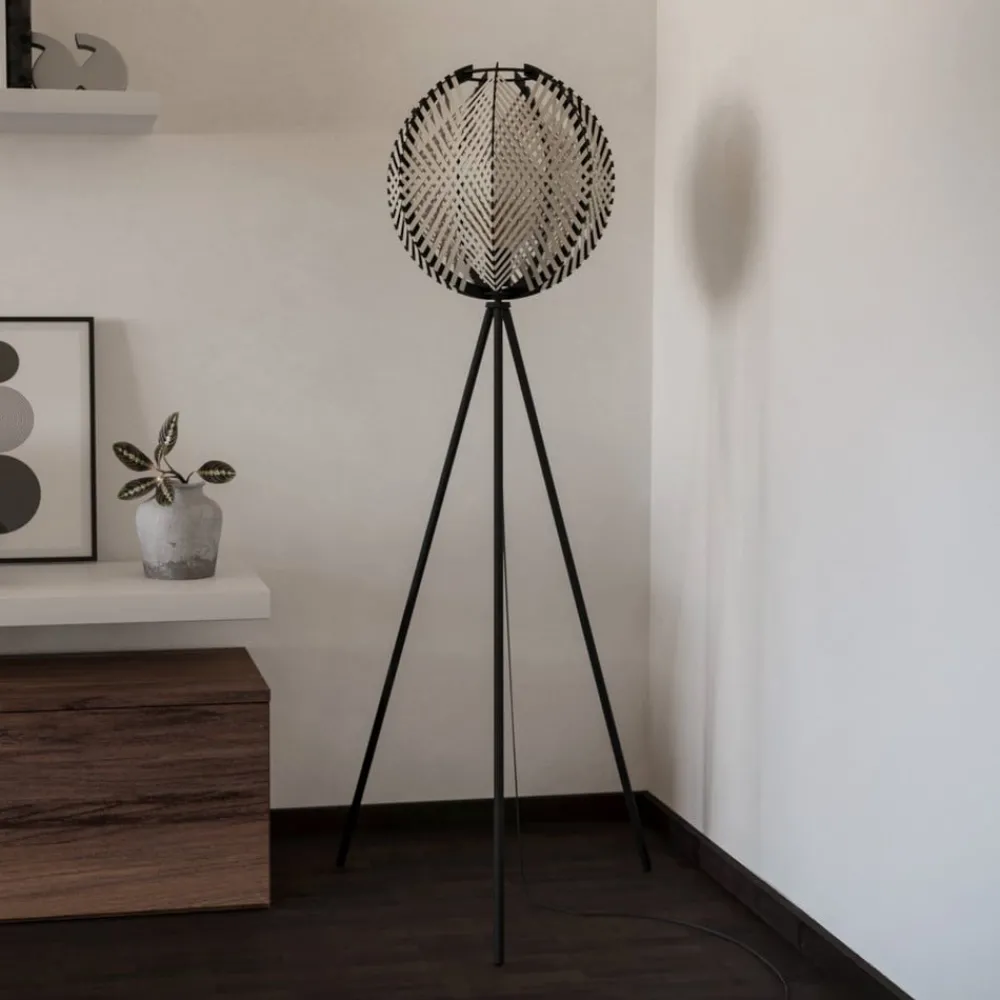 EGLO Gulvlamper > Waverton gulvlampe, sort/hvid, højde 143 cm, stål/stof