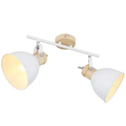 Globo Loftlamper|Spotlights > Wiho loftlampe af metal, hvid/trælook, 2 lyskilder