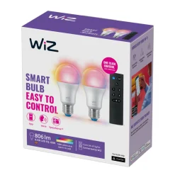 WiZ Dæmpbar Led-Pære|Smarte Lyskilder > A60 LED mat WiFi E27 8,5W RGBW fjernbetjening 2-pak