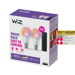 WiZ Dæmpbar Led-Pære|Smarte Lyskilder > A60 LED mat WiFi E27 8,5W RGBW fjernbetjening 2-pak