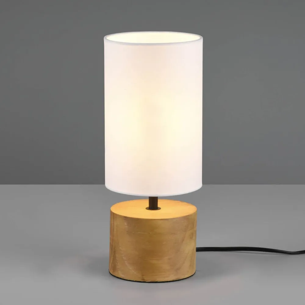 Reality Leuchten Bordlamper > Woody bordlampe, træ/tekstil, cylinder, hvid