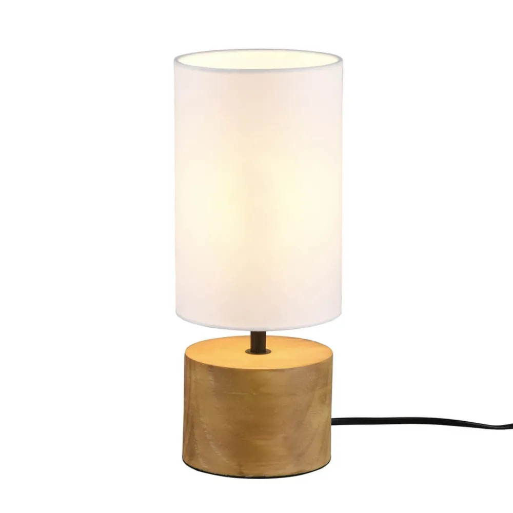 Reality Leuchten Bordlamper > Woody bordlampe, træ/tekstil, cylinder, hvid