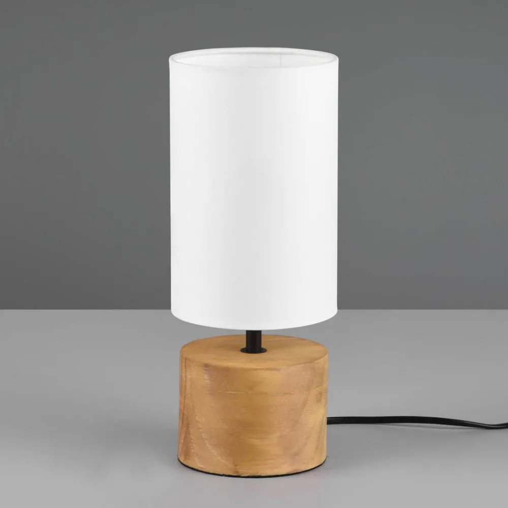 Reality Leuchten Bordlamper > Woody bordlampe, træ/tekstil, cylinder, hvid