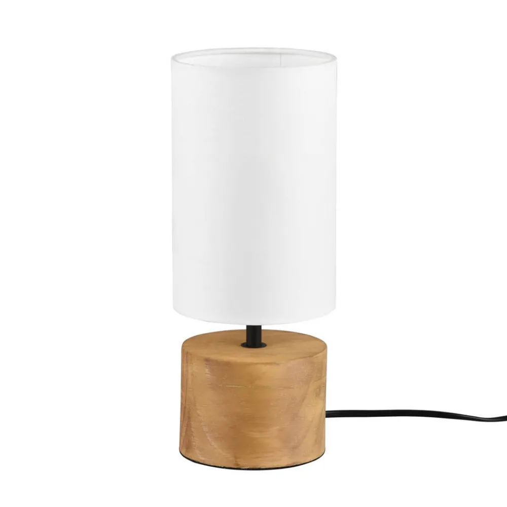 Reality Leuchten Bordlamper > Woody bordlampe, træ/tekstil, cylinder, hvid