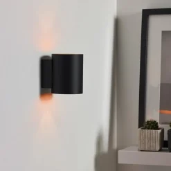 Væglamper ^ Lucide Xera væglampe, sort, Ø 8 cm, up/downlight, aluminium