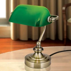 Arbejdsrum/Kontor|Bordlamper ^ ORION Zora - bank bordlampe med grøn glasskærm
